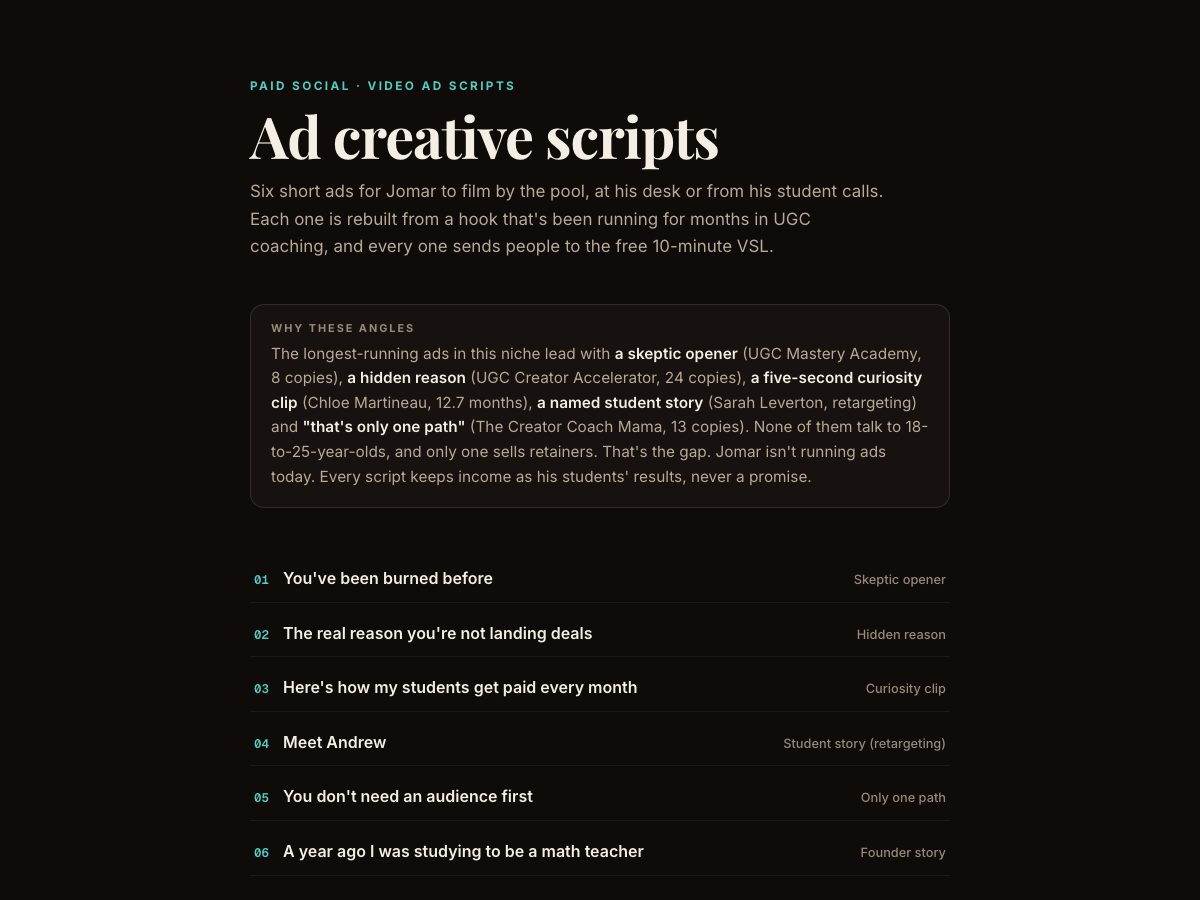 Ad creative scripts preview